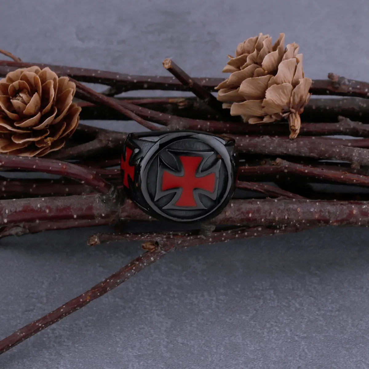 Stainless Steel Red Cross Black Ring Men's Religious Faith Hip Hop Punk Stainless Steel Simple Ring Christian Jewelry Gift
