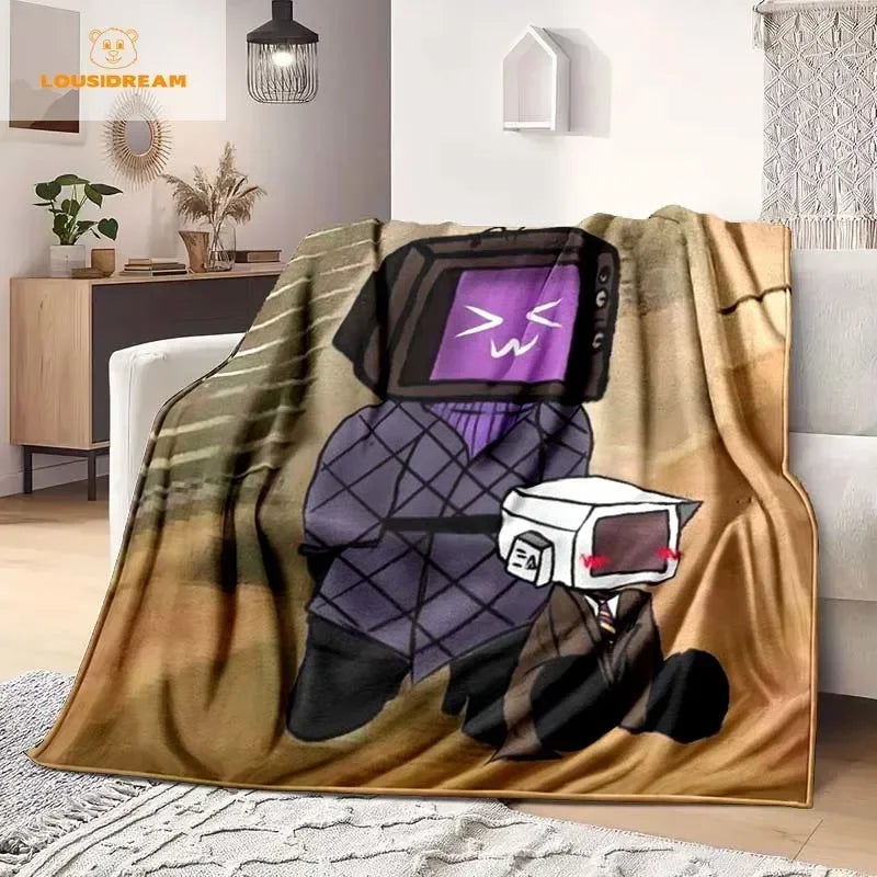 Skibidi Toilet Funny Flannel Blanket Flannel Warm Blanket Adults 3D Printed Coverlet Man Cave Sofa Camping Decor Christmas Gift