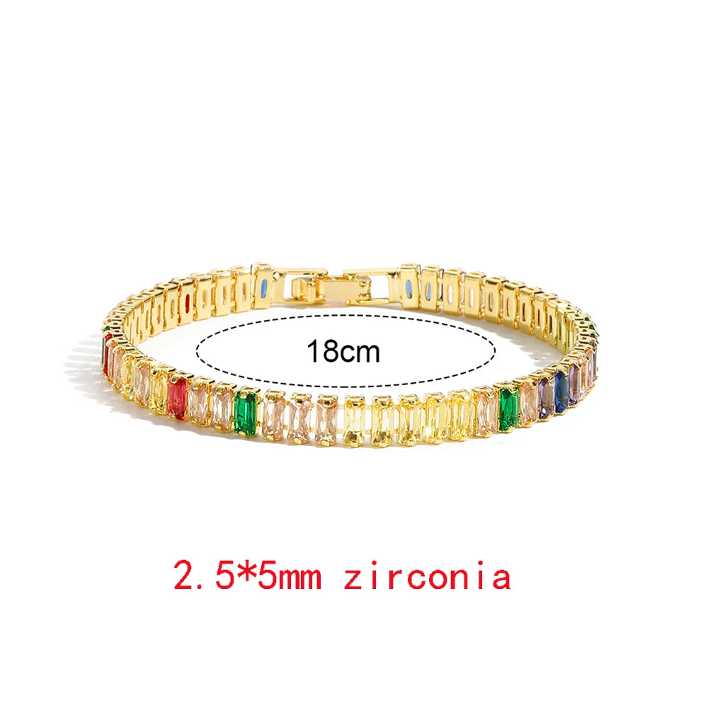 Luxury Rainbow Adjustable Multicolor Tennis Bracelets For Women Ladies Wedding Colorful Zircon Charm Bracelet Hand Chain Jewelry