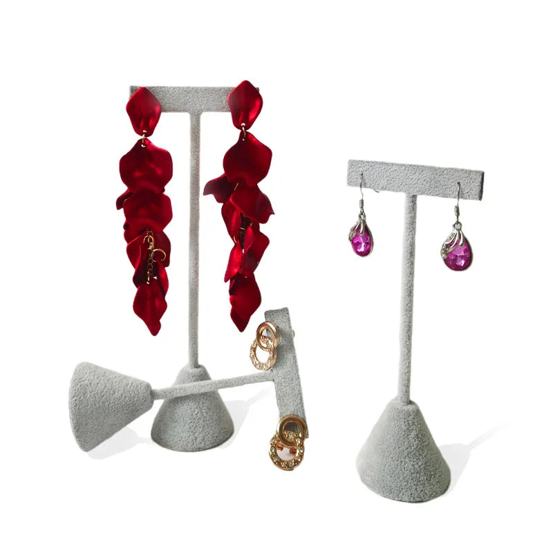 T-shaped Earring Display Stand Velvet PU Leather Jewerly Display Rack Earring Stud Accessories Display Storage Props 3Pcs/lot