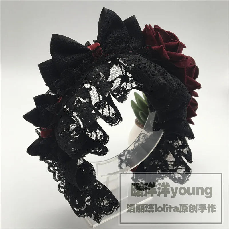 Original Dark Goth Velvet Rose Cross Headband Lolita Headdress Halloween Ornaments Hair Band Hair Accessories For Girls Women