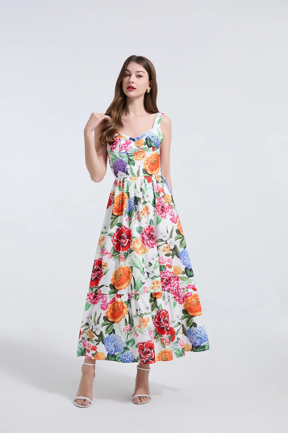Women Gorgeous Flower Long Dress Swing Sling Dress Spaghetti Straps Floral Backless Dresses Summer Lady Elegant Holiday Outfits