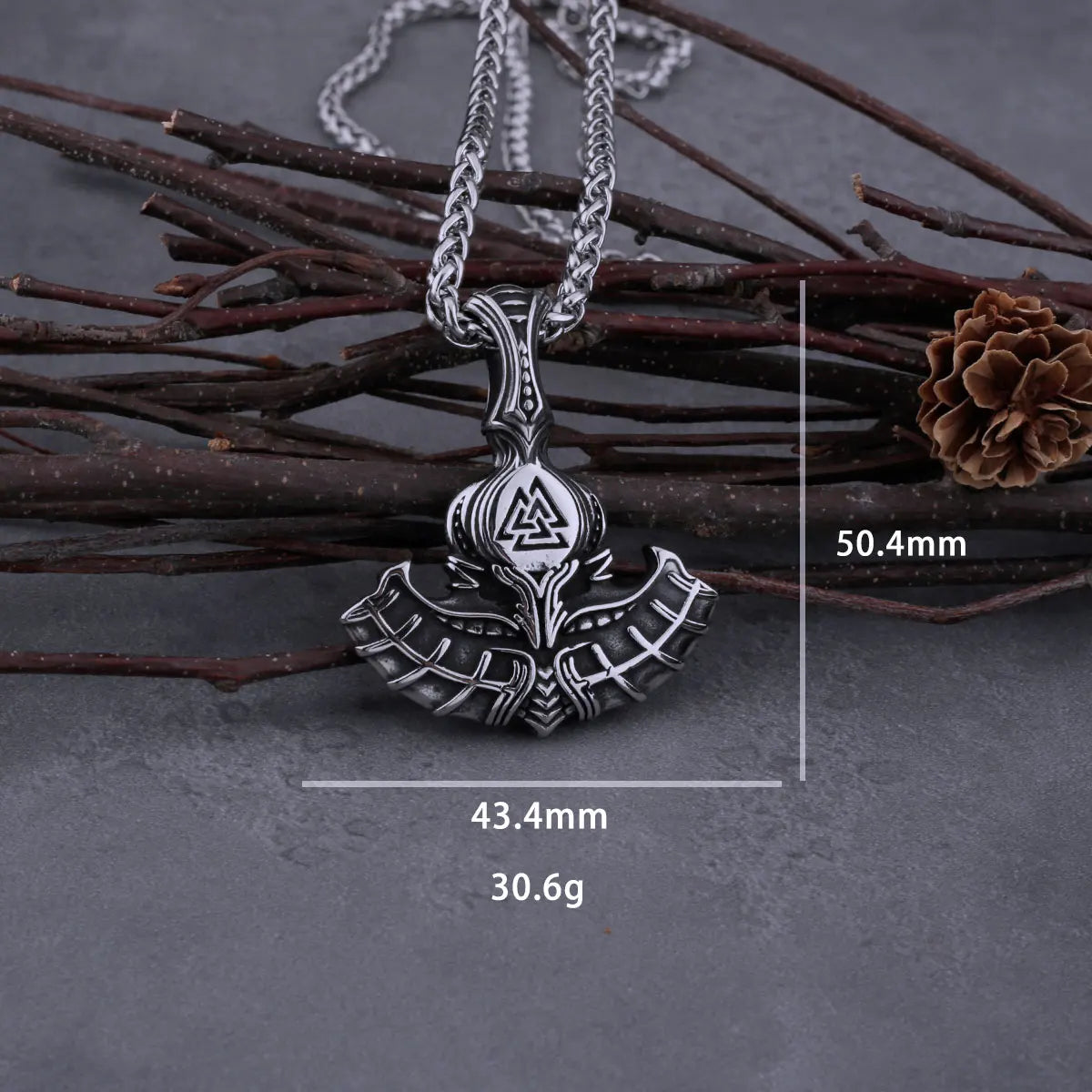 Viking Mjolnir Thor's Hammer with Odin Triangle Rune Necklace Men's Vintage Hip Hop Charm Pendant Stainless Steel Jewelry Gift