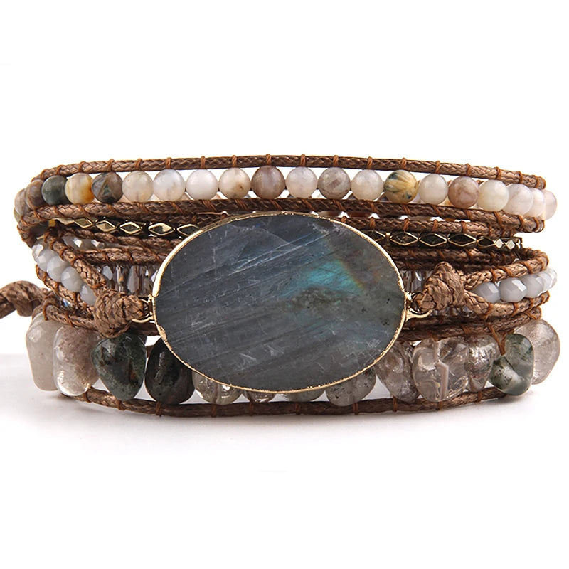Fashion Bohemian Jewelry Bracelet Mixed Natural Stones Charm Wrap Handma Bracelets Women Festival Gift