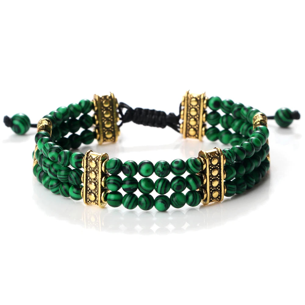 Natural Stone Beads Bracelet 4mm Malachite Black Lava Yoga Energy Hot Couple For Women Men Jewelry Braided Rope Knot Bangle Gift