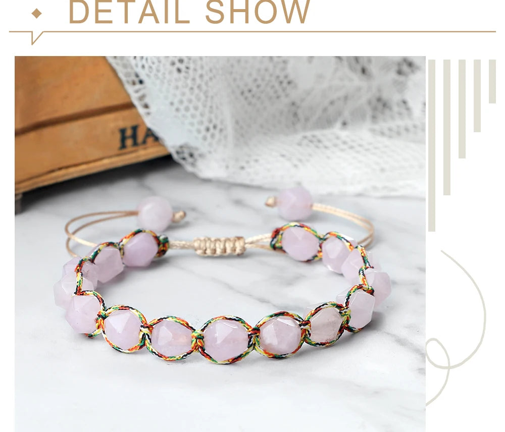 Women Healing Energy Bracelet 8mm Natural Gemstone Beads Irregular Shaped Cut Surface Beads Bracelet Charm Couples Jewelry Gifts