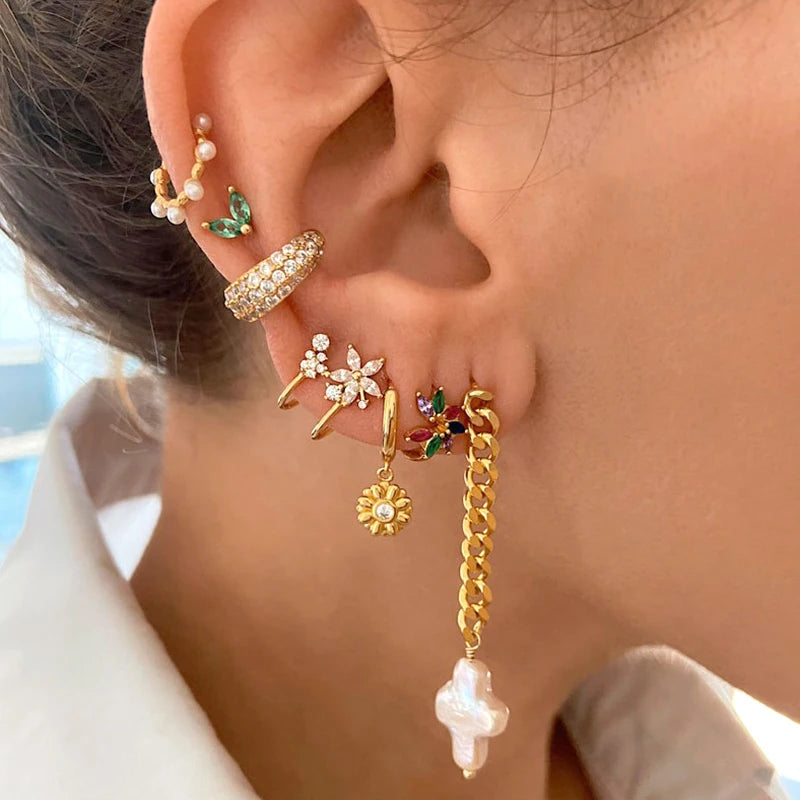 Colorful Crystal Earrings 925 Sterling Silver Ear Needle Stud Earrings for Women Cross Dangle Earrings Party Wedding Jewelry