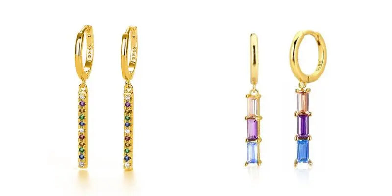 Colorful Crystal Earrings 925 Sterling Silver Ear Needle Stud Earrings for Women Cross Dangle Earrings Party Wedding Jewelry