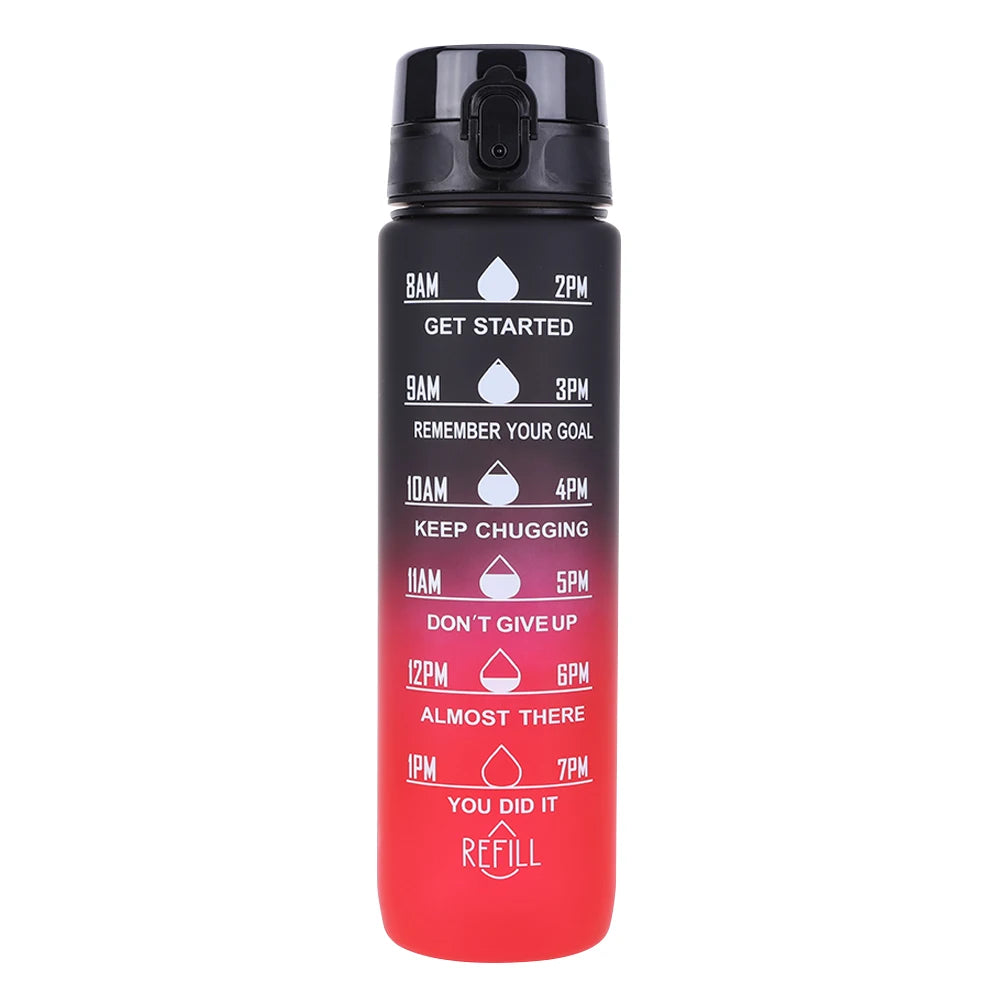 1000ml Motivational Water Bottle with Handle Frosted Gradient Cup Large Capacity Time Scale Water Cup for Fitness Yoga