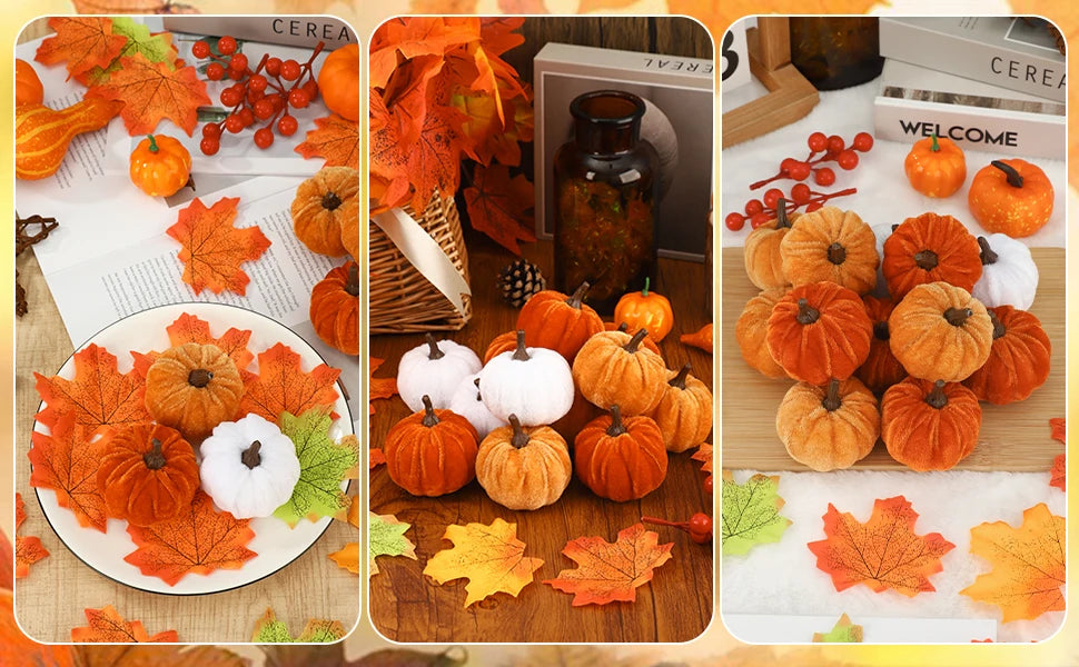 12pcs Pumpkin Decor Velvet Artificial Pumpkin Fall Pumpkin Decor For Autumn Thanksgiving Harvest Festival Halloween Decoration