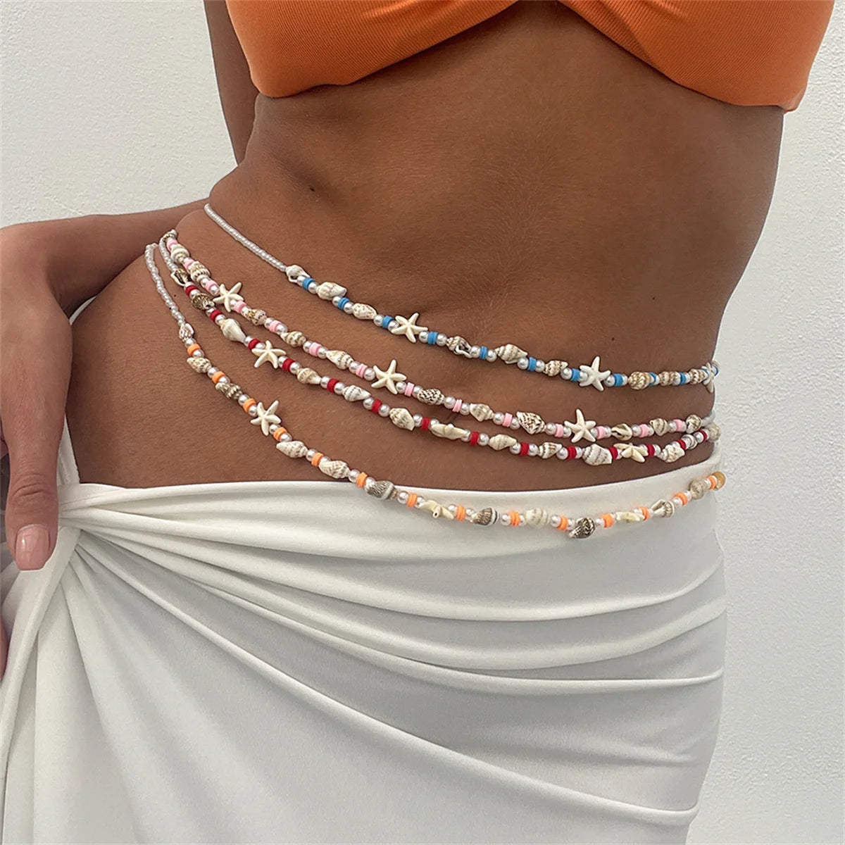 Ingemark Boho Simple Starfish Conch Seed Beads Waist Belly Chain for Women Summer Beach Bikinis Festival Y2K Body Jewelry Gift