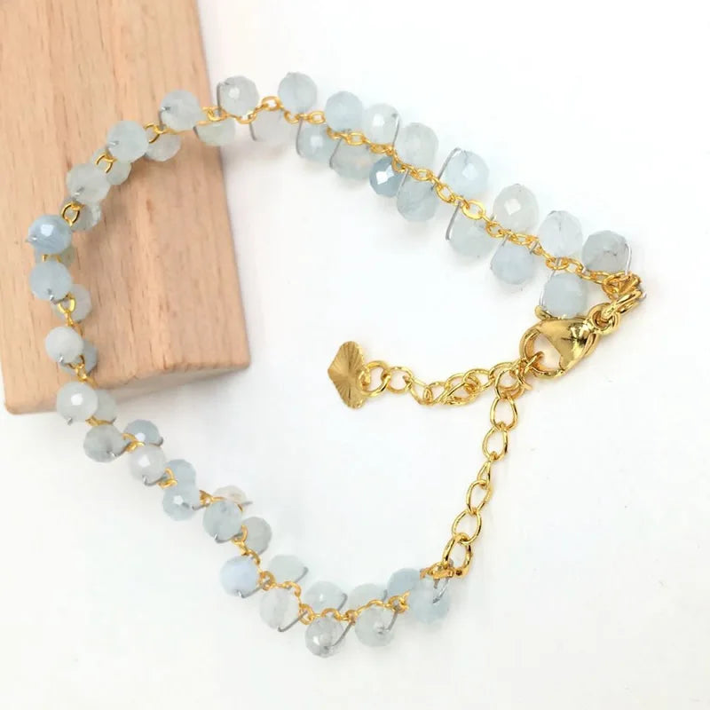 Gold Color 4MM Natural Stone Tourmaline Crystal Quartz Bracelet on Hand for Women Jewelry Party /Wedding Luxury Gift Handwork