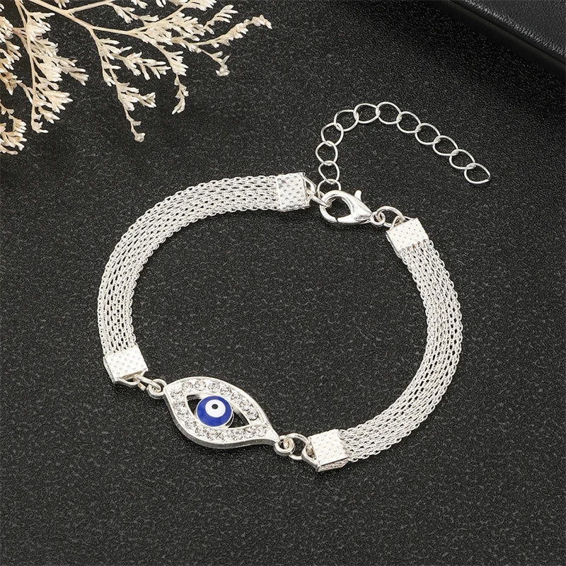 Lucky Silver Plated Blue Eye Evil Eye Bracelet for Women Men Bring Good Luck Bangle Party Adjustable Fashion Jewelry gift