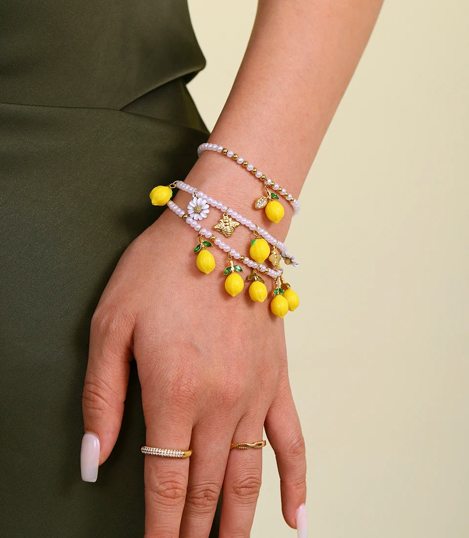 Shell Beads Bracelet With Multi Lemon Charms For Women Handmade Beaded Bracelets Matching Earrings Necklace Cute Jewelry Sets