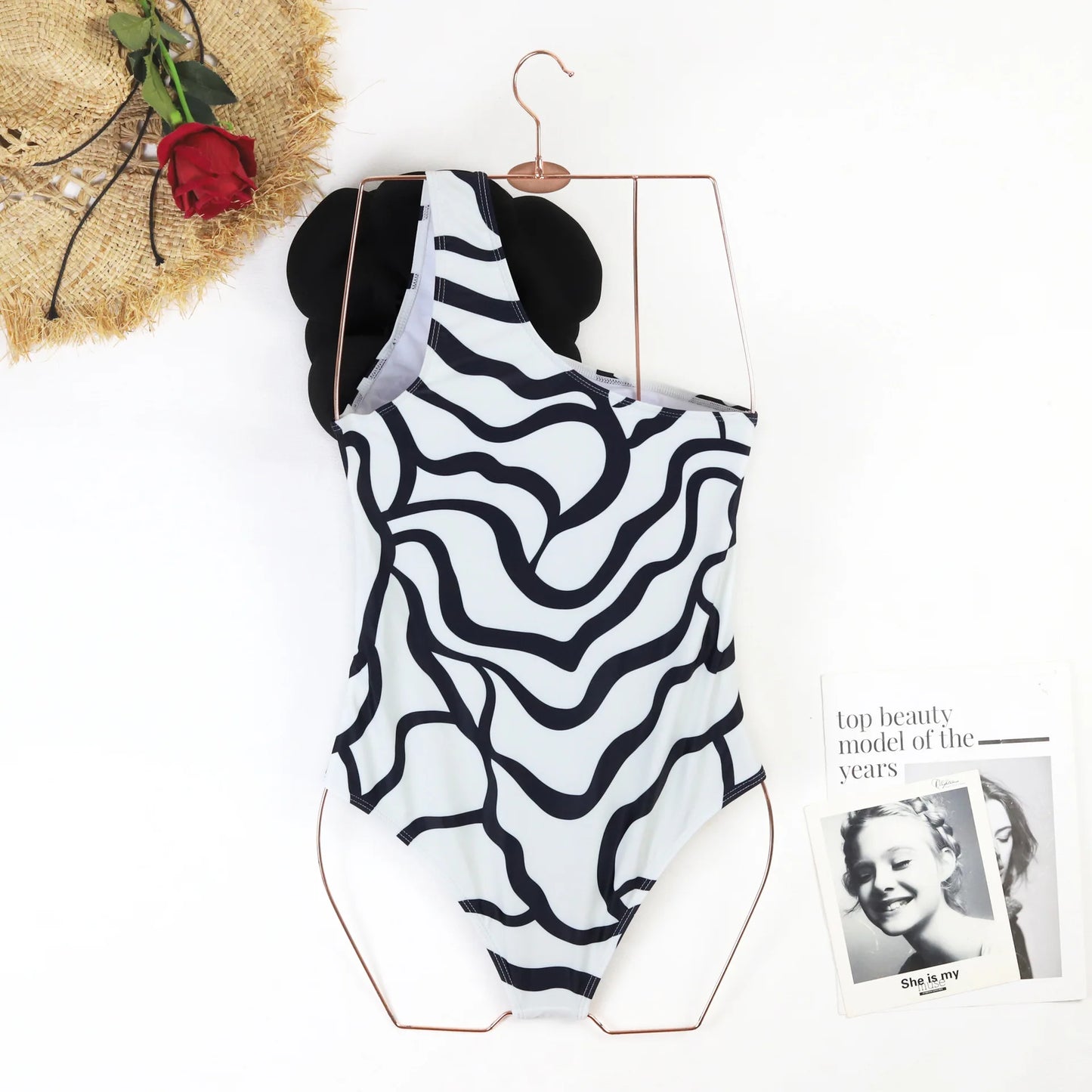 Sexy One-Shoulder Ruffled Print Floral Swimsuit Bikini Set Single Piece Micro Monokini Sexy Swimwear For Girls Summer Beachwear