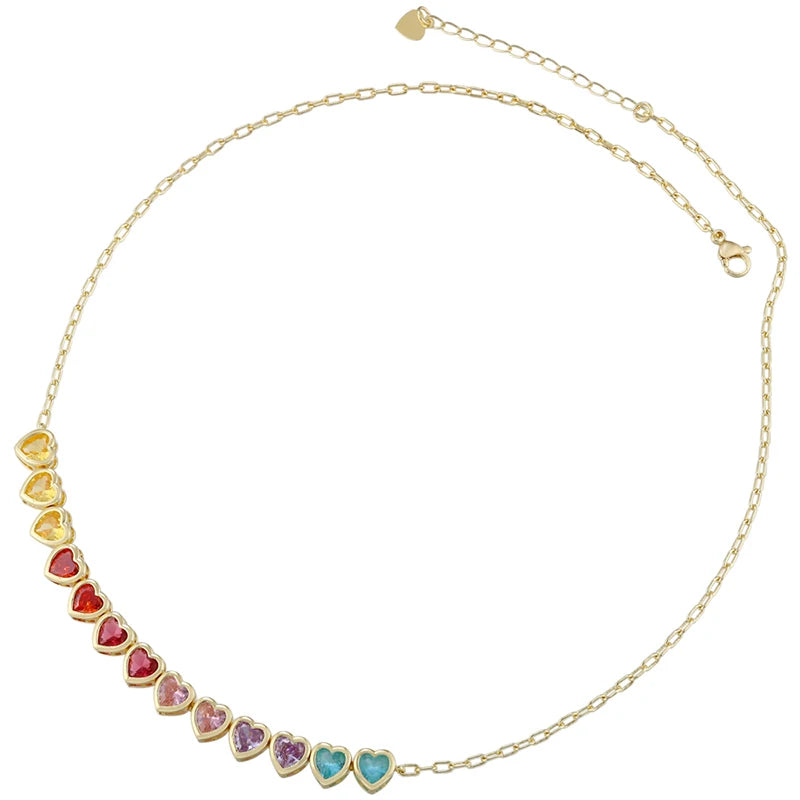 ZHUKOU Heart Rainbow bracelet for women 6 colors CZ stones necklace for women Summer adjustable jewelry sets wholesale VL333