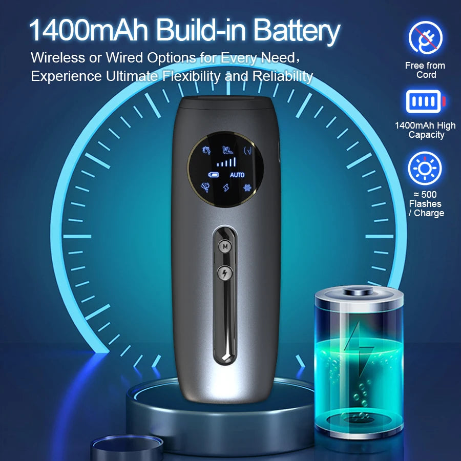 Rechargeable Laser Hair Removal Sapphire Cooling Auto Permanent Painless Bikinis Trimmer in Home Icy Cold Wireless IPL Epilator