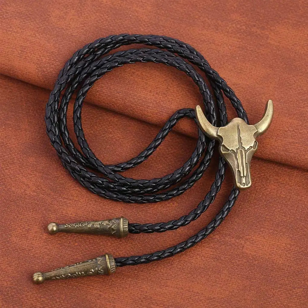 Golden Ties for Men American Cowboy Garment Accessory Tie Adjustable Bull Head Western Cowboy Bolo Tie Pendant Necklace