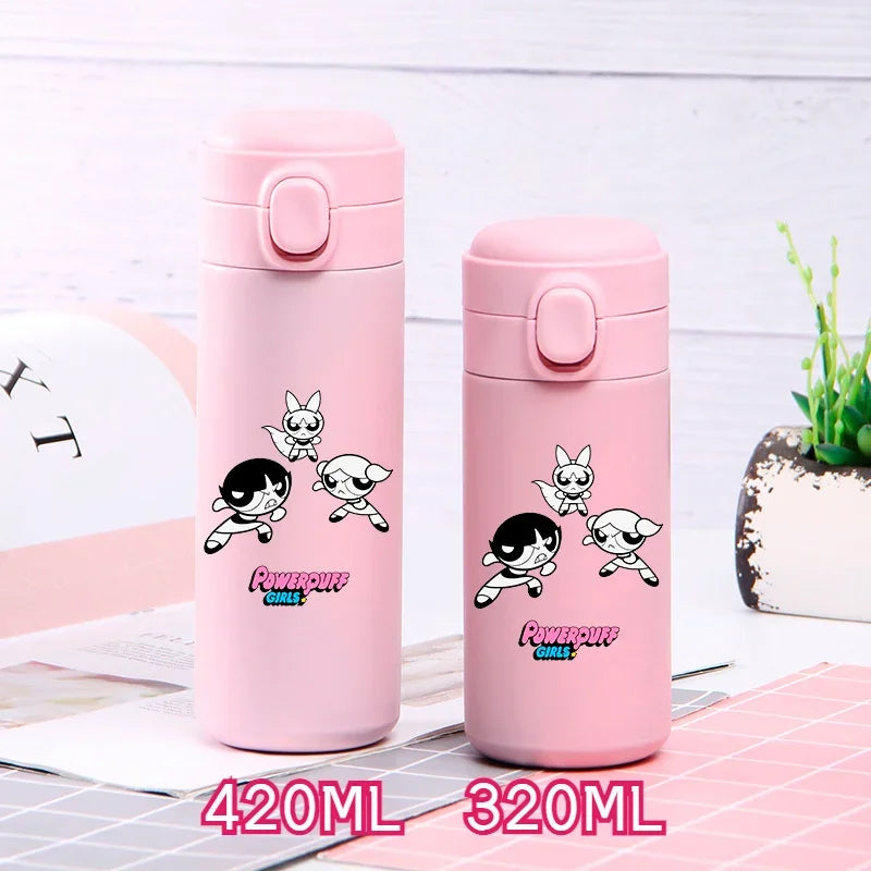 320ml/420ml The Powerpuff Girls Portable Large Capacity Sport Water Bottle Children Drinking Cup Thermal Stainless Steel