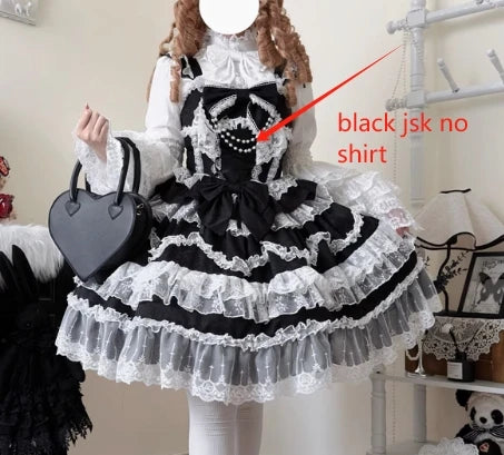 Original Lolita Dress Cape Set New Spring Autumn Sweet Girl Lace Princess Jsk Cake Dress Fairy Suspender Dress Shirt Outfit