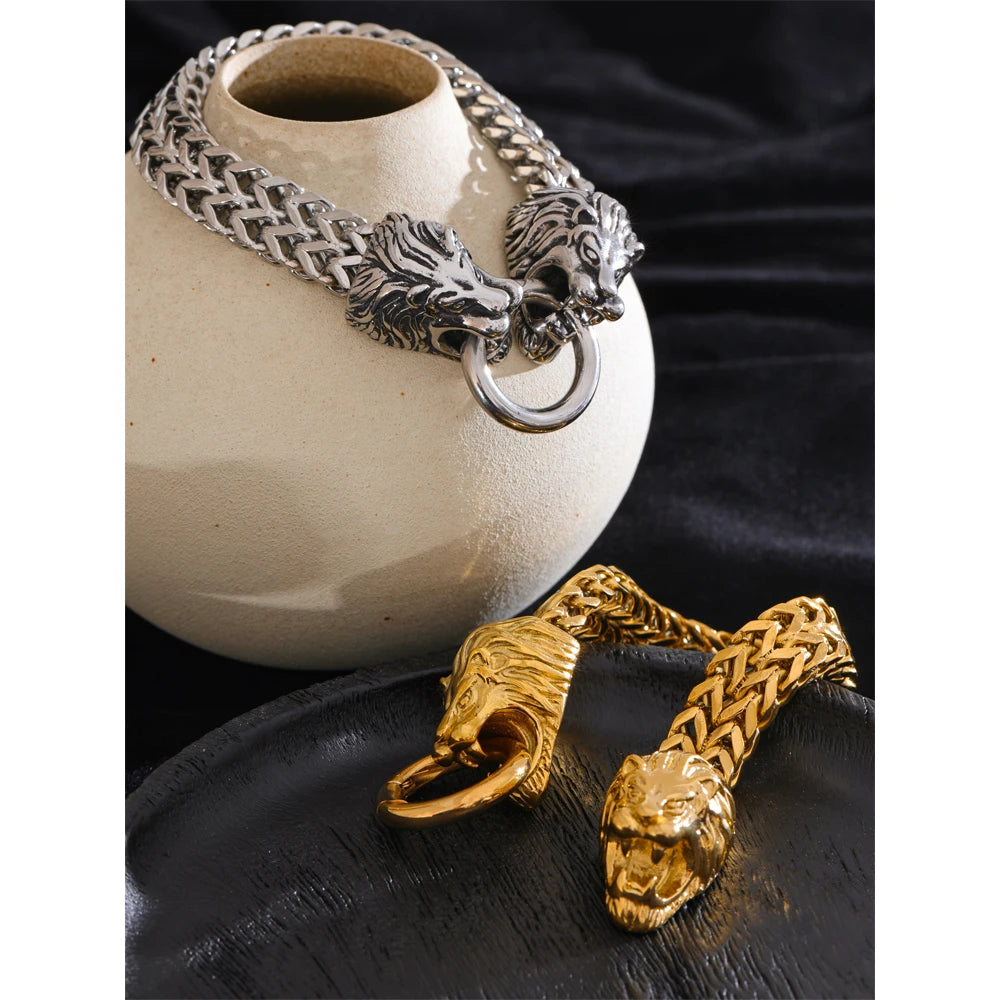 Yhpup Exaggerated Lion Cuban Chain Thick Bracelet Bangle Men Texture Stainless Steel 18K Gold PVD Plated Personalized Jewelry