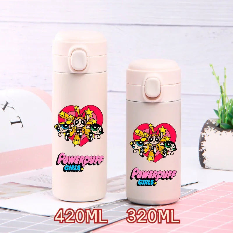 320ml/420ml The Powerpuff Girls Portable Large Capacity Sport Water Bottle Children Drinking Cup Thermal Stainless Steel