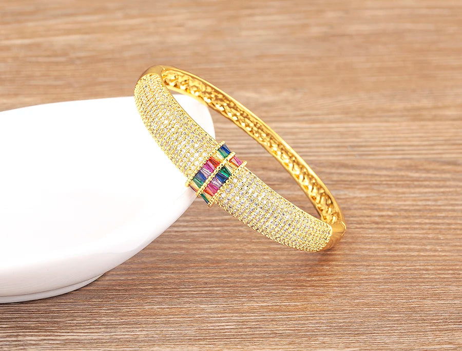 Nidin High Quality Pave Shiny Zircon Charm Bracelets 6 Colors For Women Wedding Party Adjustable Bangles Luxury Jewelry Gifts
