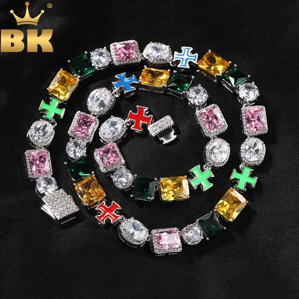 TBTK Colorful Gem Necklace Multi Color Oil Chain Iced Out 5A+ Colorful Cubic Zircon Luxury Bracelet Necklace Hiphop Jewelry