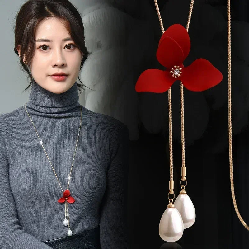 2024 Flower Long Necklaces for Women Fashion Crystal Choker Collier Femme Statement Necklaces&Pendants Accessories
