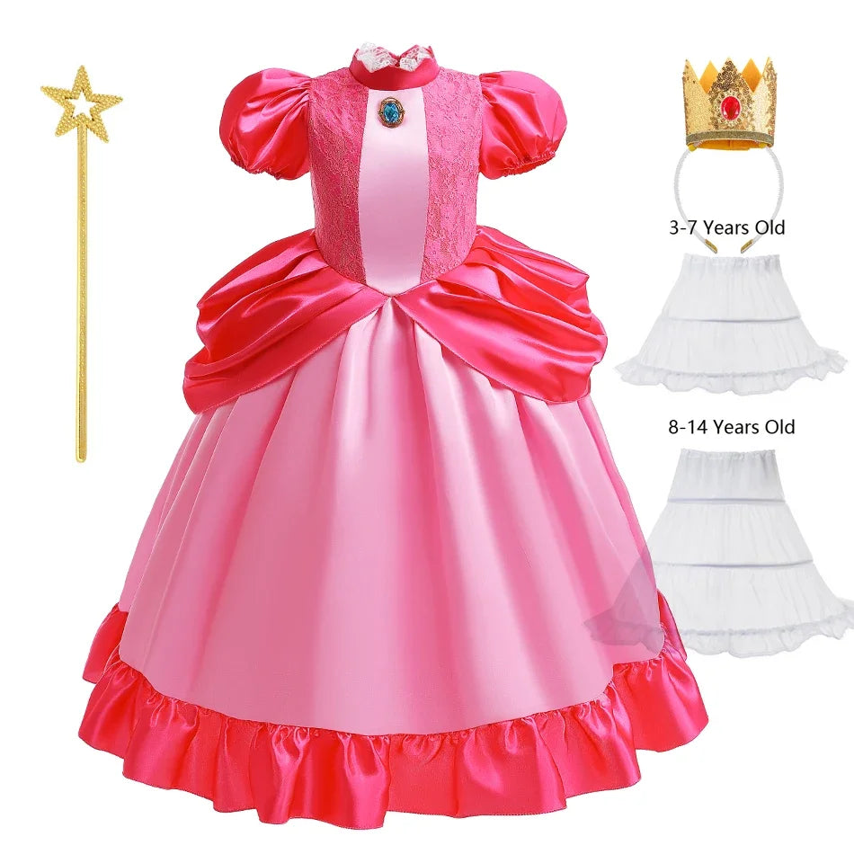 Peach Dress For Girls Cosplay Dress Up Princess Costume Halloween Game Role Play 4 6 8 10 Yrs Kid
