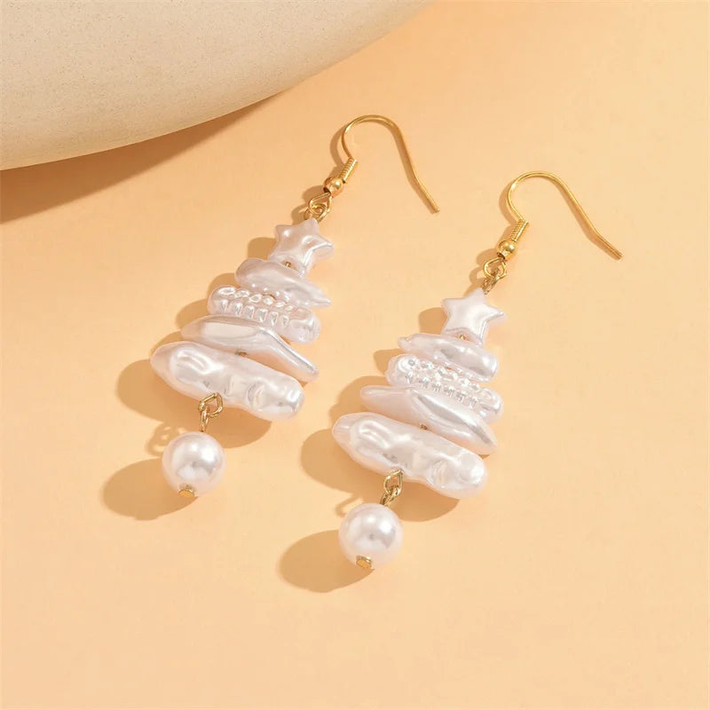 Trendy Pearl Christmas Tree Earrings Hook Dangle For Women Irregular Imitation Pearl Tassel Dangle Earring Wedding Party Jewelry