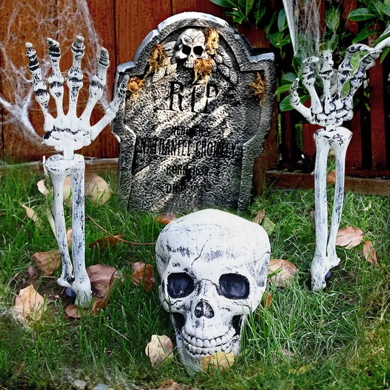 Realistic Skeleton Stakes Halloween Realistic Skull Skeleton Head Human Hand Arms for Halloween Party Home Garden Lawn Decor