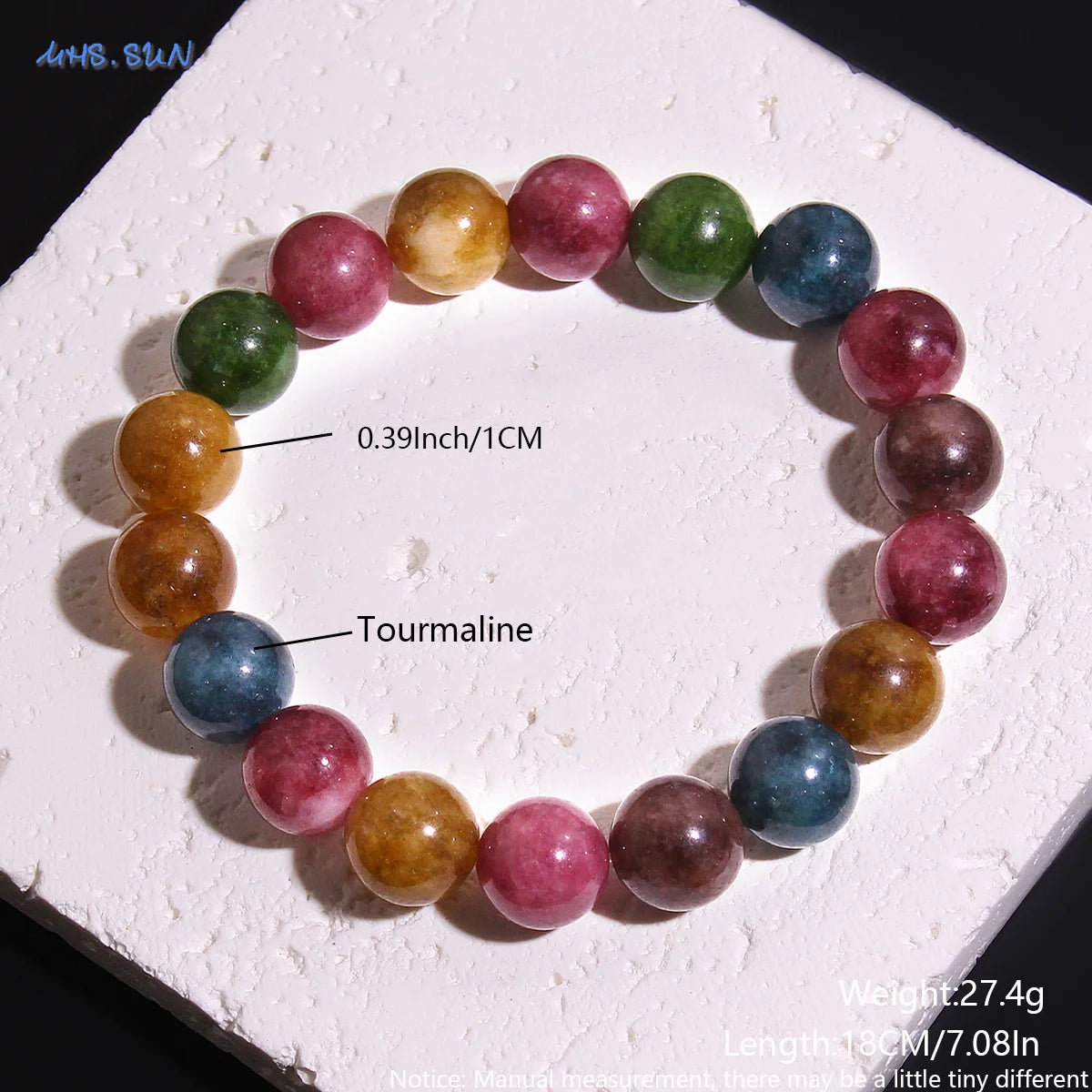 MHS.SUN Fashion Tourmaline Bracelet Colorful Natural Healing Energy Yoga Women Elastic Beaded Bracelet Jewelry Birthday Gifts