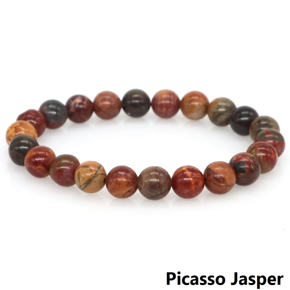 Women Men Bracelet Natural Rainforest Jasper Crystal Round Beads Wrist Chain Chakra Healing Energy Stretch Charm Strand Jewelry