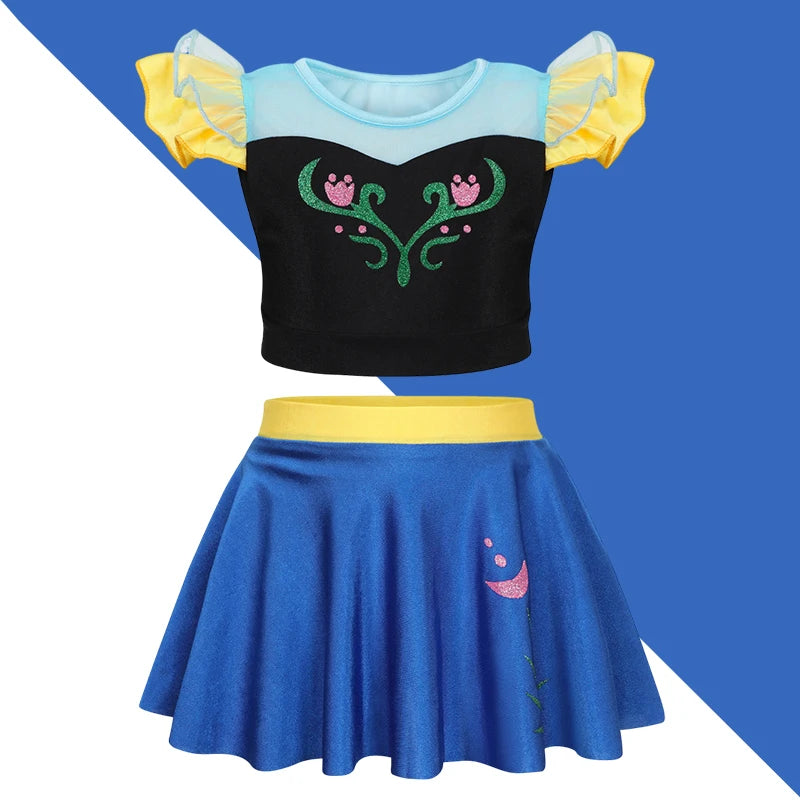 2025 Girls Two Piece Swimsuit Anna Elsa Belle Swimwear Princess Bodysuit Swimwear for Girls Childrens Bikini Beachwear Clothes