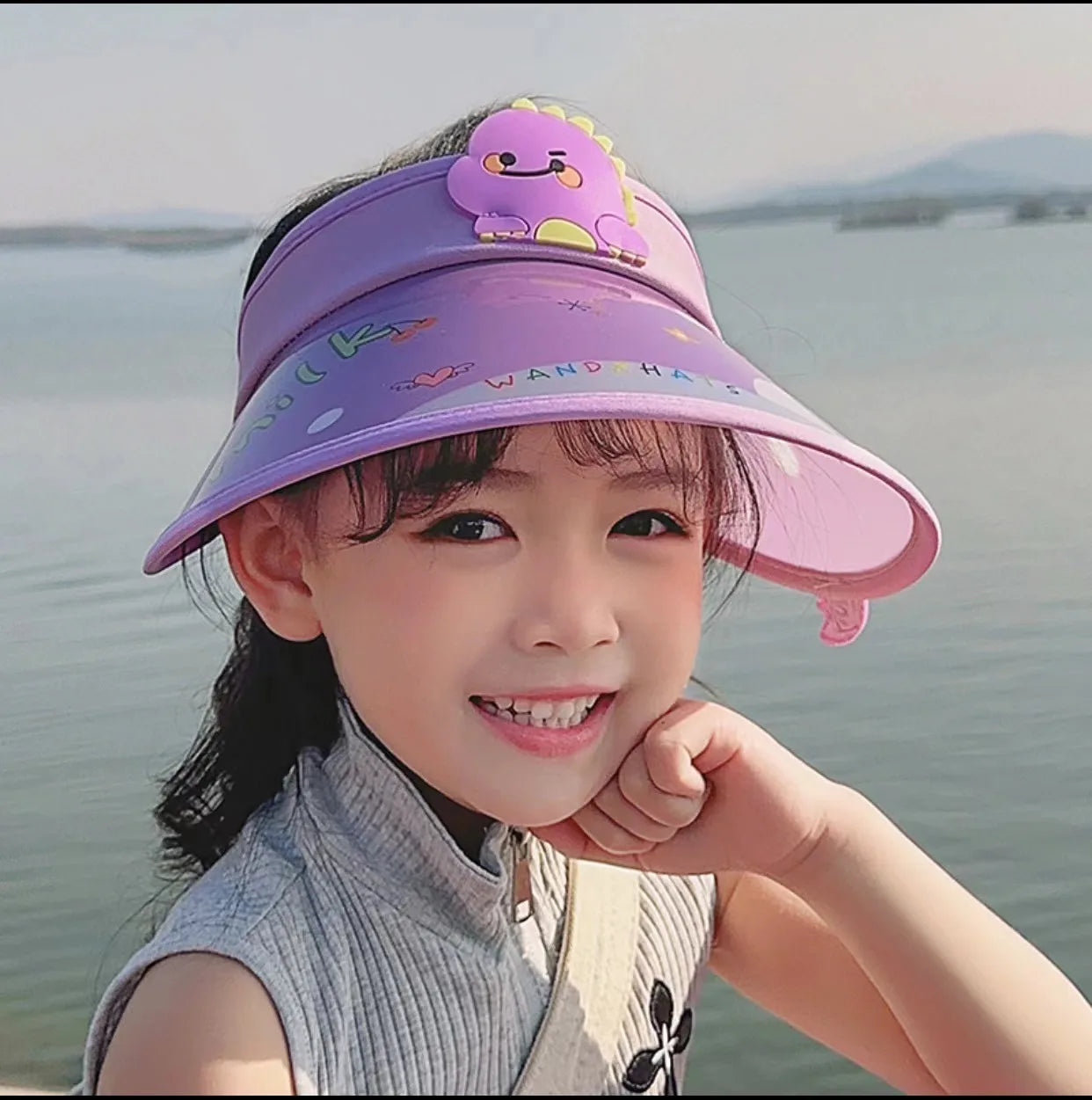 Children's Summer Sun Hat with Fan Sun Protection Hat Cartoon Outdoor Sun Protection Hollow brim Open Top Sun Protection Hat