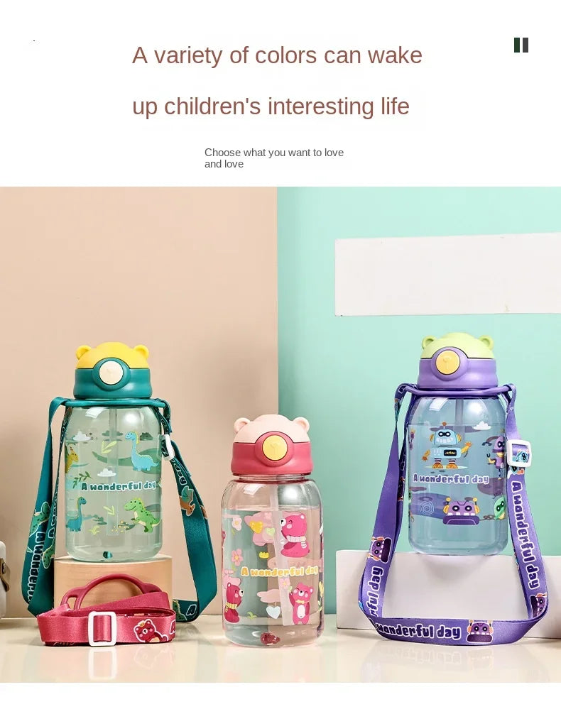 650ml Cute Kids Water Bottle with Straw Free BPA Leakproof Outdoor Portable Children's Cups School Water Bottle for Children