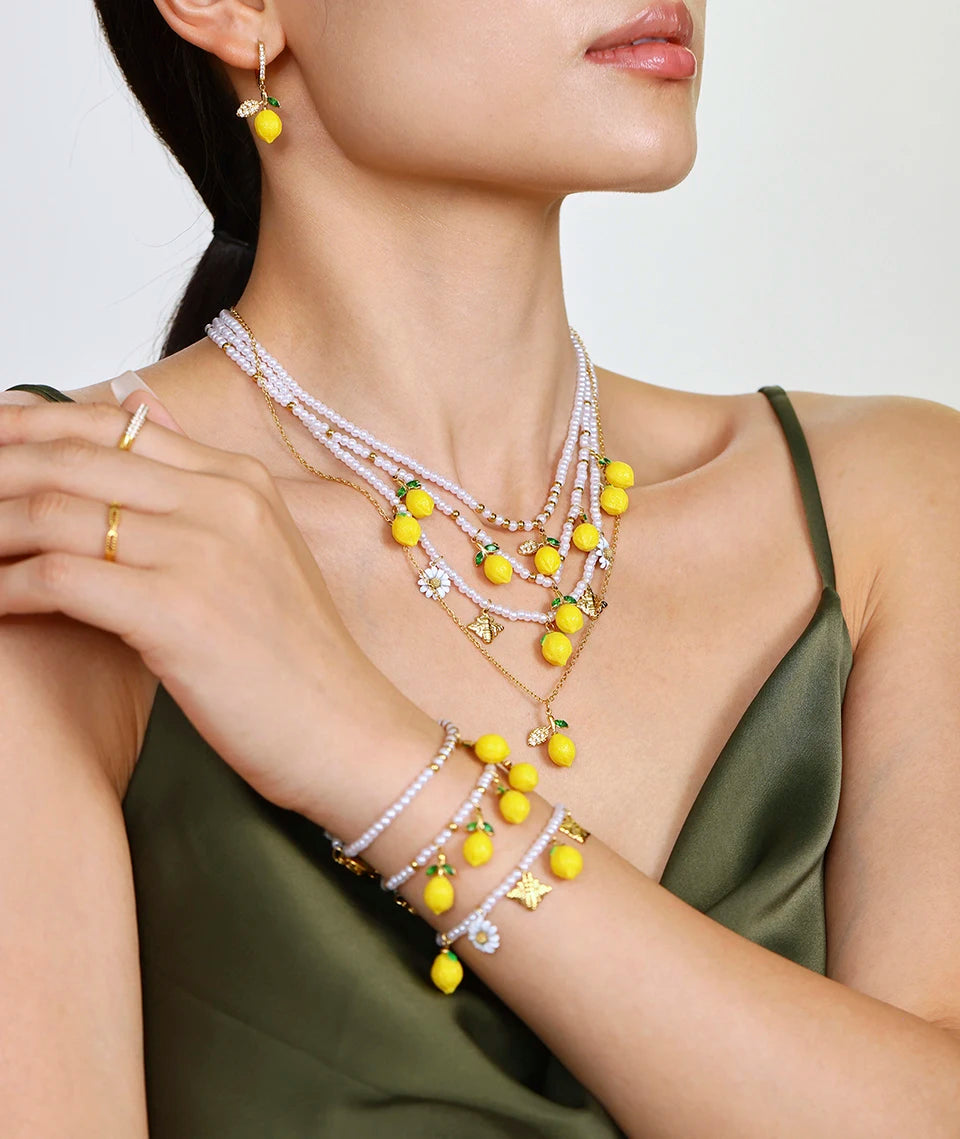 Shell Beads Bracelet With Multi Lemon Charms For Women Handmade Beaded Bracelets Matching Earrings Necklace Cute Jewelry Sets
