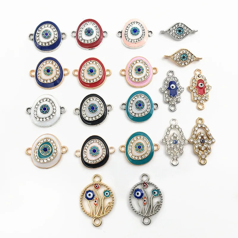 KC 2 Holes Connector Rhinestone Evil Eye Charm For Jewelry Making DIY Bracelet Necklace Bangle Accessories Supplies Wholesale