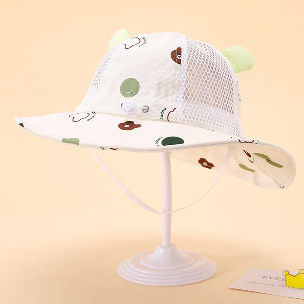 Baby Fisherman Hat Cartoon Bear Mesh Summer Bucket Hats Sun Protection Windproof Boys Girls Caps For Kids 2-6 Years