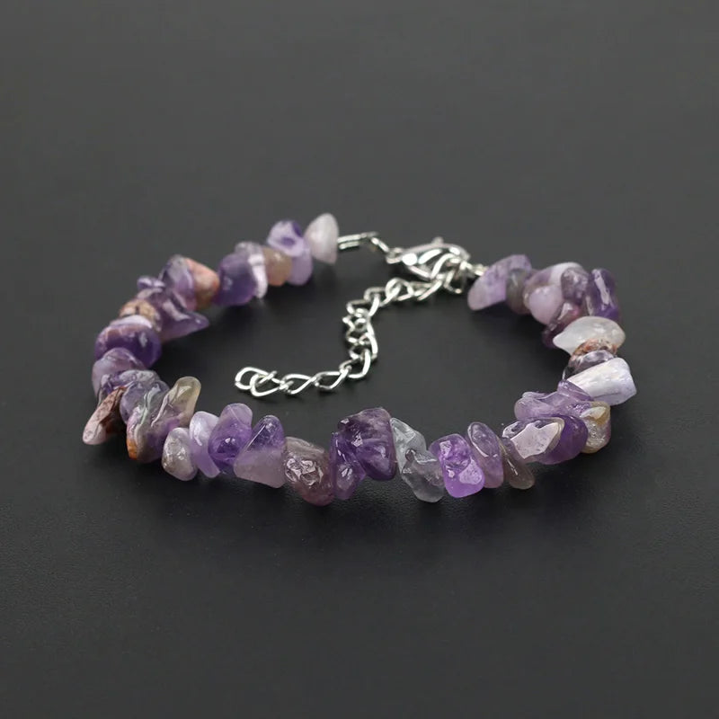 Natural Crystal Gemstone Irregular Energy Stone Bracelet Beads Chips Jewelry Amethys Aquamarine Rose Quartz Bracelets for Women