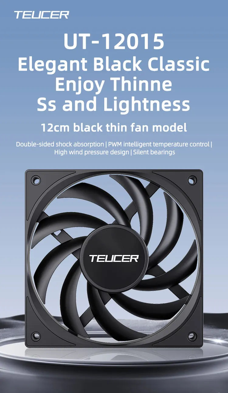 Teucer UT-12015 Ultrathin 15mm Thinckness 12cm Chassis Fan 12V/4Pin PWM FBD Bearing PC Case Cooling Ventilator 1-10pcs with Hub
