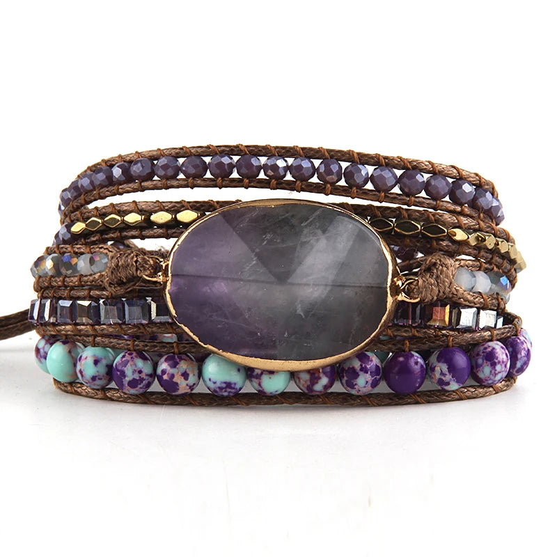 Fashion Bohemian Jewelry Bracelet Mixed Natural Stones Charm Wrap Handma Bracelets Women Festival Gift