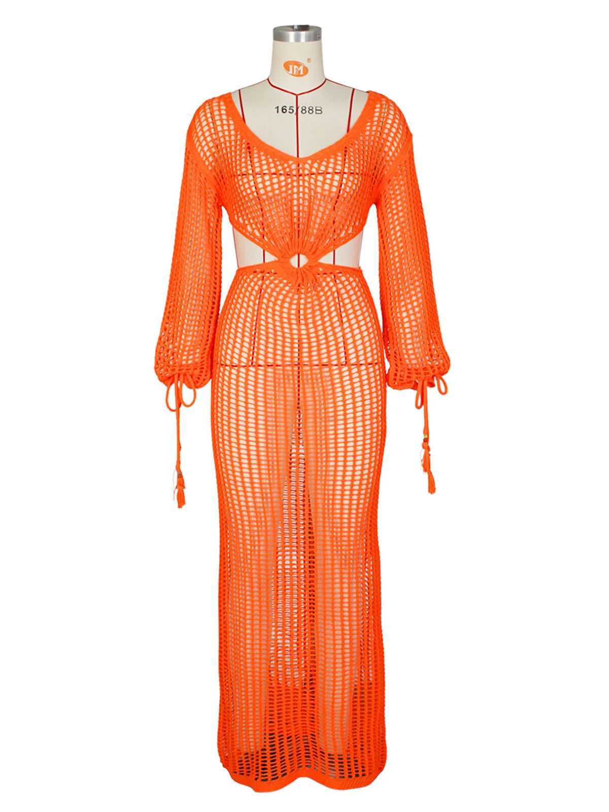 S - XL Long Sleeve Hollow Out Crochet Knitted Tunic Beach Cover Up Cover-ups Beach Dress Beach Wear Beachwear Female Women V5322