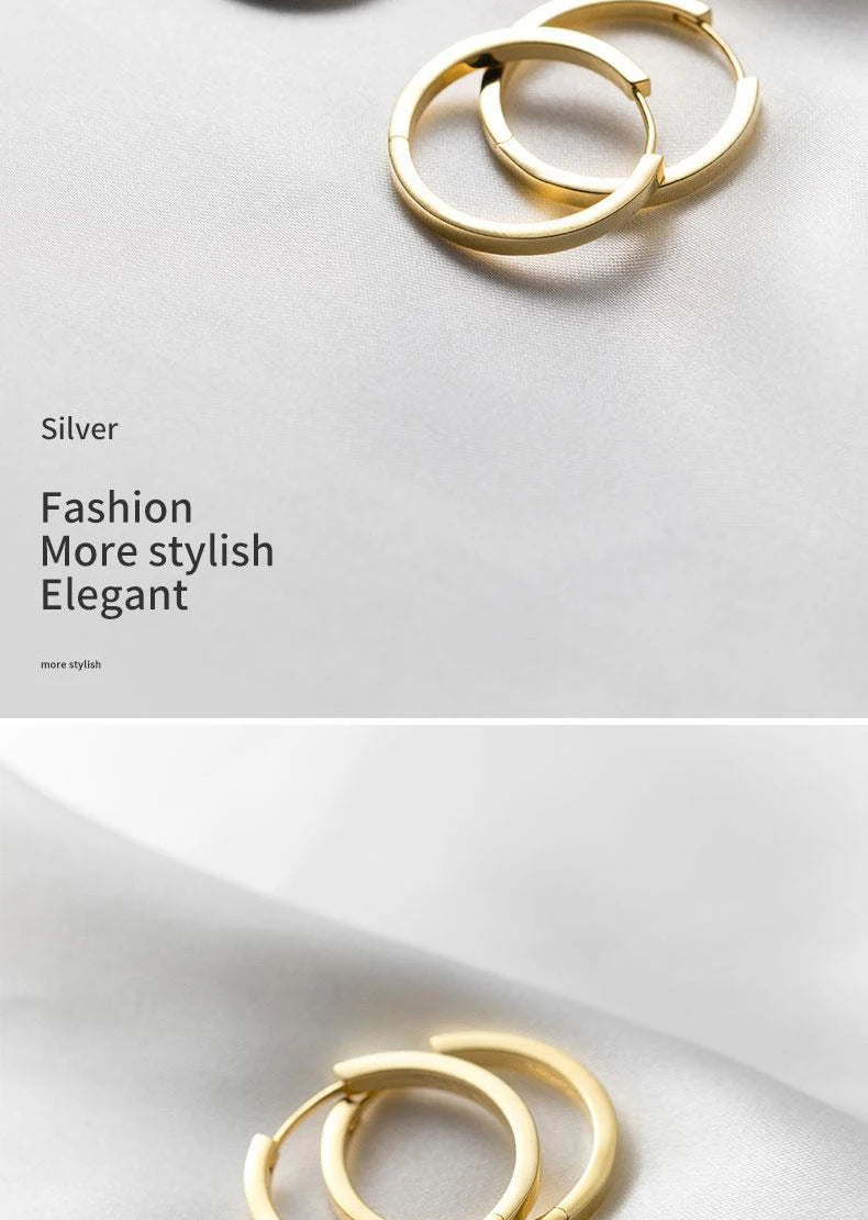 Modian Solid 925 Sterling Silver 2CM Smooth Minimalist Simple Ear Pave Setting Stud Earrings for Women Fine Party Jewelry