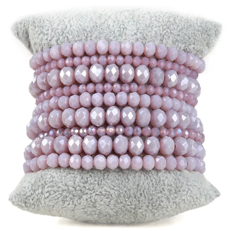Fashion Designer Beaded Bracelet Set 9pc Glass Crystal Multi Stack Bracelets Set For Women Jewelry