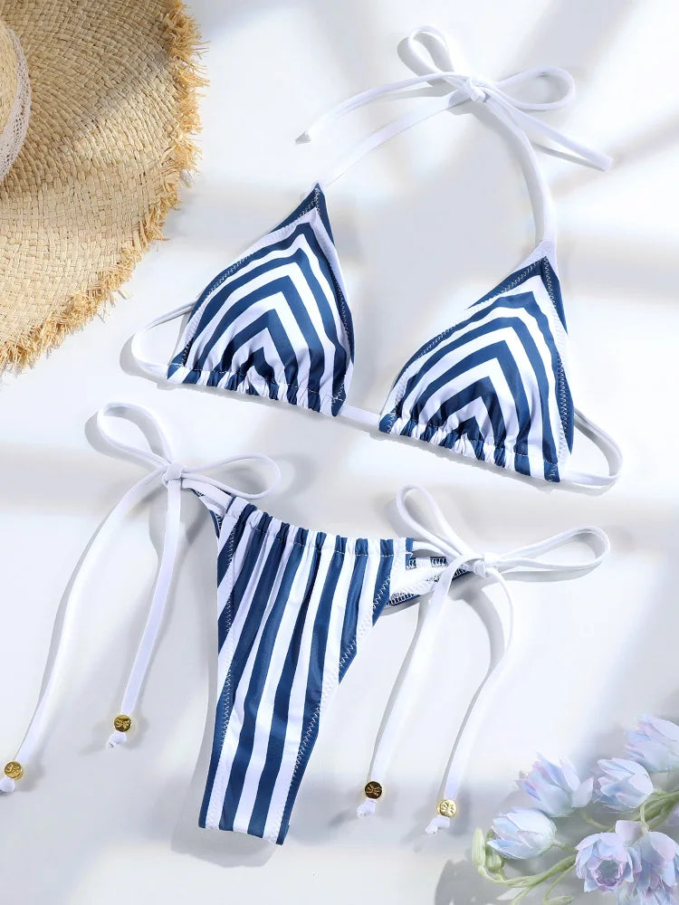 Miyouj Gingham Bathsuit Triangle Bikini Set Women Three Piece Suit Sexy Beach Wrap Solid Beachwear 2025 Bikinis Halter Swimwear