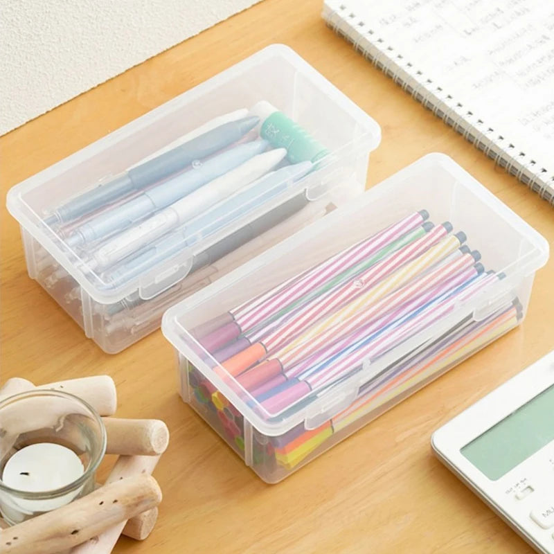 1/3Pc Clear Pencil Box Large Capacity Plastic Organizer Storage Boxes Bulk Stackable Design Portable Office Supplies For School