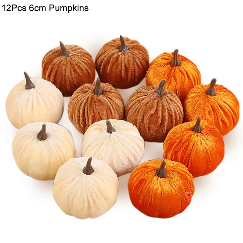 1set Artificial Flannel Pumpkin Models for Autumn Fall Thanksgiving Halloween Party Table Decoration Home DIY Craft Wreath Gifts
