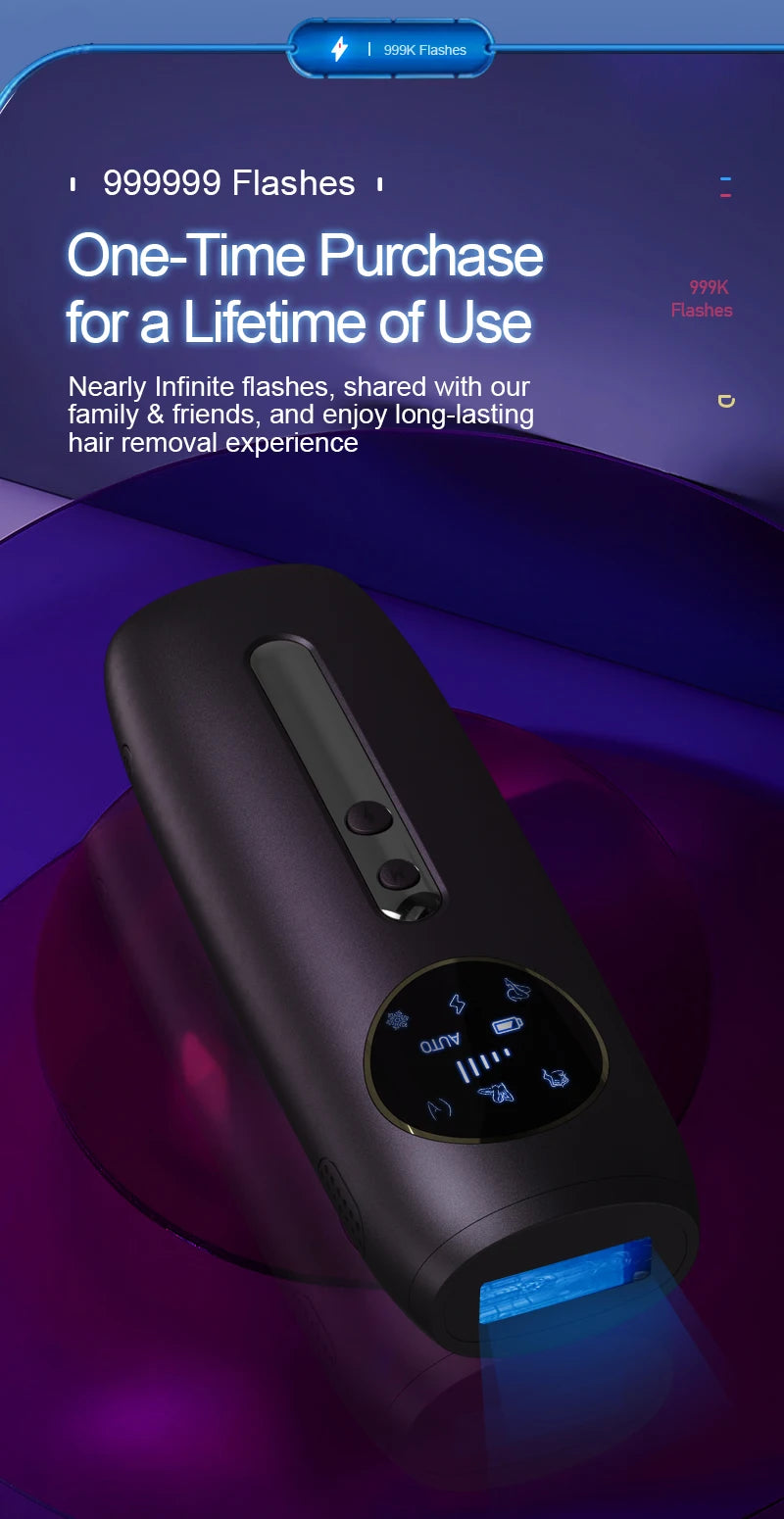 Rechargeable Laser Hair Removal Sapphire Cooling Auto Permanent Painless Bikinis Trimmer in Home Icy Cold Wireless IPL Epilator